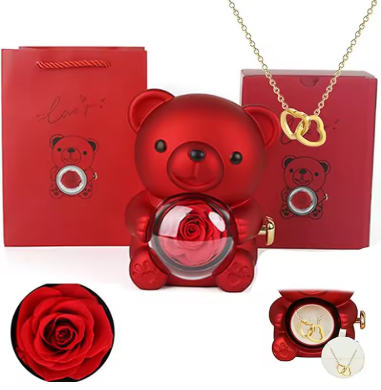 Cadeau surprise pour sa femme : Ours Rotatif & Rose Éternelle